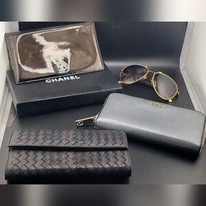 Vintage Chanel Patent Leather Wallet W/ Box, Bottega Veneta & Fendi, LV Glasses